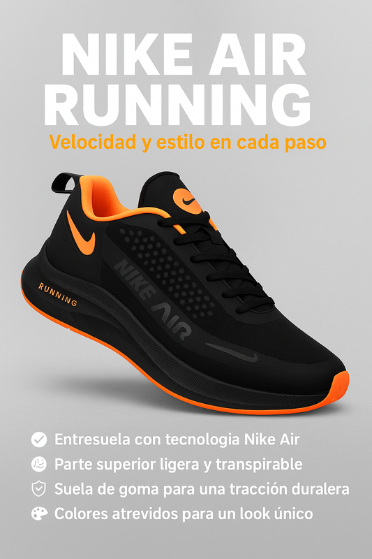 Nike Air Running Negro Naranja